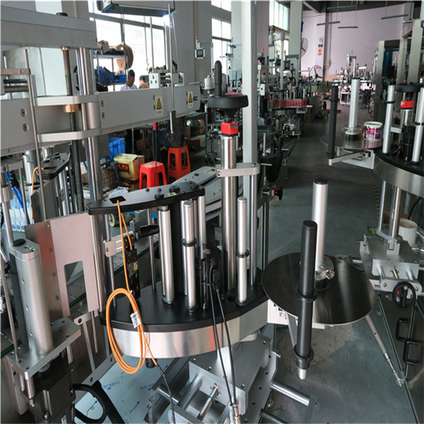 Plastmasas / stikla pudeles dubultās puses marķēšanas mašīna, kvadrātveida pudeles etiķete